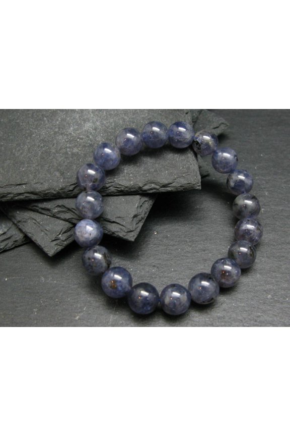 Natural Iolite Cordierite 10mm Round Shape Smooth Cut Beads Stretchable Bracelet for Men & Women.