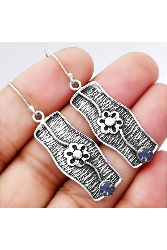 Natural Iolite - India 925 Sterling Silver Earrings Jewelry E-1179 SDE86566