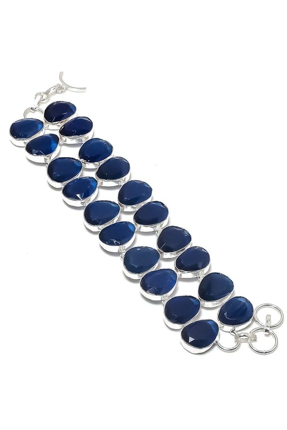 Natural Iolite Quartz Gemstone Handmade 925 Sterling Silver Bracelet 7-8"