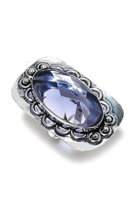 Natural Iolite Quartz Gemstone Handmade 925 Sterling Silver Ring Size 8