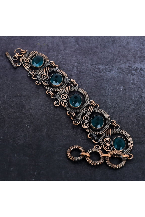 Natural Iolite Quartz Gemstone Handmade Copper Wire Wrap Bracelet 7-8"