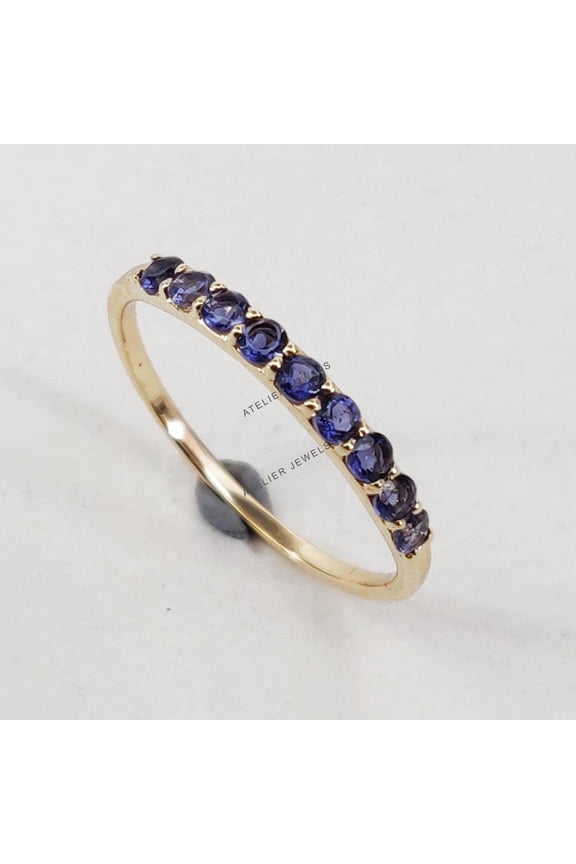 Natural Iolite Ring, 14K Solid Yellow Gold Iolite Ring, Iolite Half Eternity Ring, September Birthstone, Christmas Gift, Iolite Jewelry
