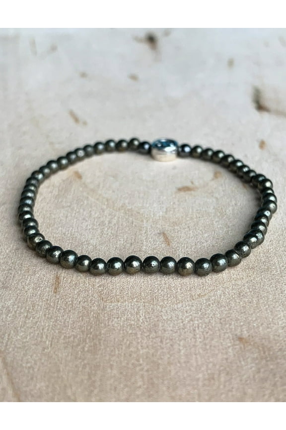 Natural Iron Pyrite 3mm Round Shape Smooth Cut Beads Stretchable Bracelet for Men & Women.