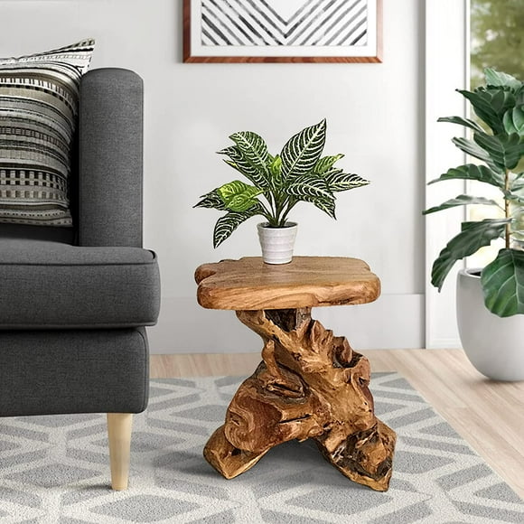 Natural Irregular Shape Tree Stump End Table Stand 14"x13"x18"H Solid Cedar Wood Outdoor Rustic Footstools Live Edge Coffee Side Table Living Room Bedroom Outdoor Garden