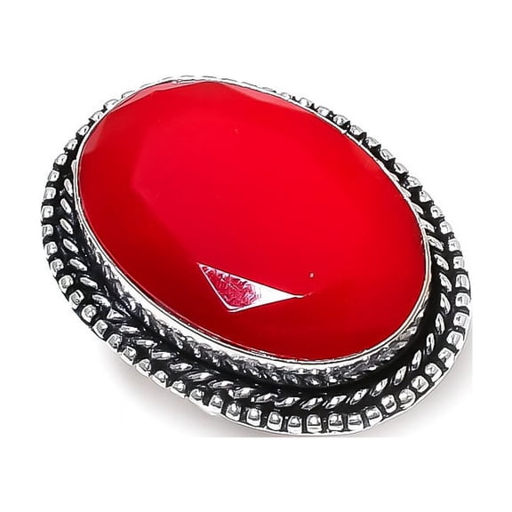Natural Italian Red Coral Gemstone Handmade 925 Sterling Silver Ring Size 7
