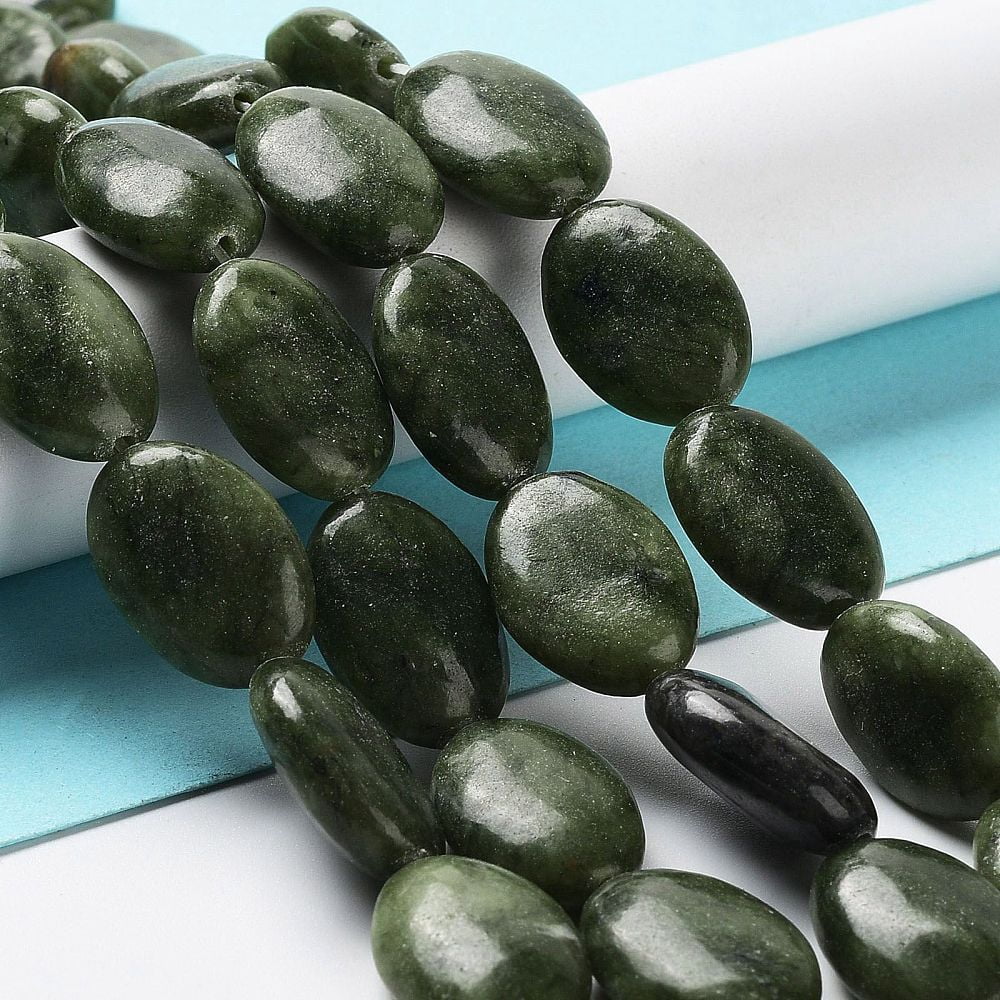 Natural Jade/Chinese Southern Jade Beads Strands Flat Oval 17.5~18x12.5~13x6mm Hole: 1.2mm about 22pcs/strand 15.55''(39.5cm)