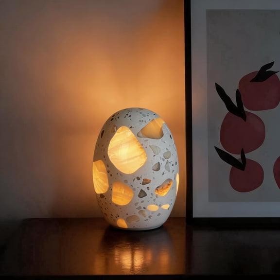 Natural Jade Dinosaur Egg Touch Table Lamp – Hand-Carved Stone Ambient Light with 4-Color Touch Control & Auto Cycle, Rechargeable LED Night Light for Bedroom, Living Room & Nursery