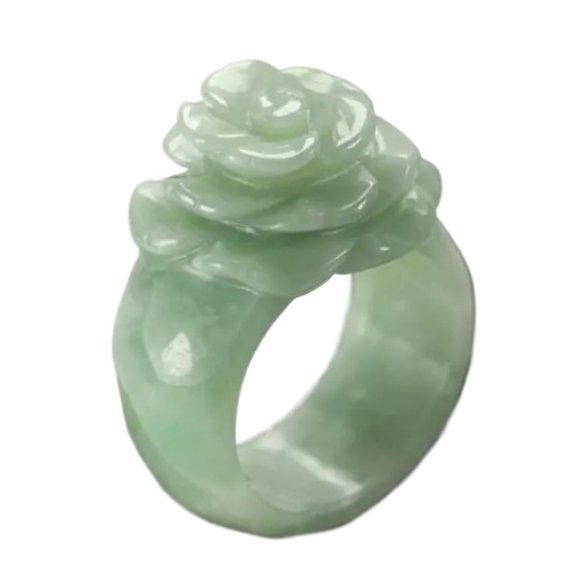 Natural Jade Flower Carved Ring for Lady Finger Ring Chinese Antique