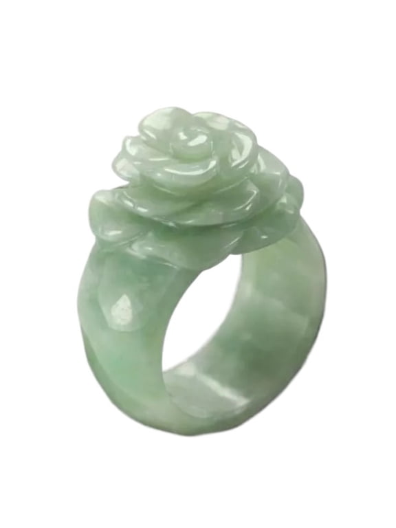 Natural Jade Flower Carved Ring for Lady Finger Ring Chinese Antique