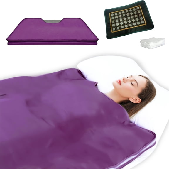 Natural Jade and Tourmaline Heat Far Infrared Sauna Blanket 2-Zone Control Rapid Heating Detox Blanket Pain Relief with Personal Sauna Blanket at Home Oxford Cloth Sauna Bed (Purple)