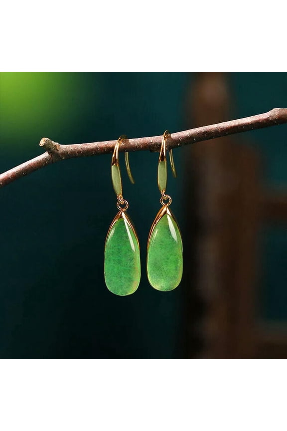 Natural Jade Water Drop Earrings for Women, Green Gemstone Drop Earrings, Genuine Jade Amulet, Everyday Jewelry Gift, green