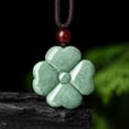 thumbnail image 1 of Natural Jadeite Carved Clover Pendant Necklaces Adjustable Nylon Cord Slider Necklaces 29.29 inch(74.4cm), 1 of 4