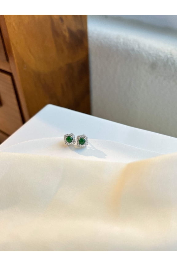 Natural Jadeite Earrings with S925 Sterling Silver and Moissanite Diamond