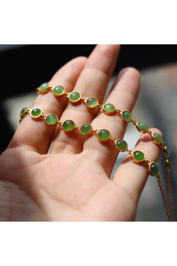 Natural Jasper Sterling Silver Plated 18K Gold Main Stone 6mm Bracelet