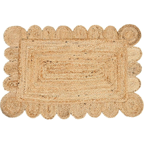 KALVEERA Coastal Boho Braided Off-White Scalloped Area Rug, 2'6" x 10', Non-Slip Backing