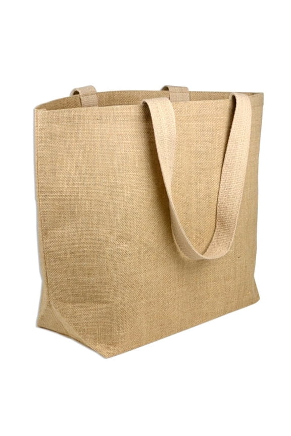 Natural Jute Beach Bag - 20 x 14 x 6 Inch with Cotton Lining and Handles
