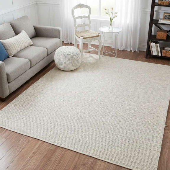 Natural Jute Braided Area Rug Handwoven Eco-Friendly Carpet Non-Slip Durable Indoor Rug for Living Room Bedroom Dining Room Farmhouse Decor (Off White) 8x10 ft