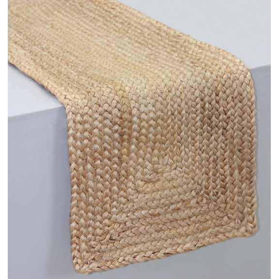 Natural Jute Braided Table Runner, Handwoven Farmhouse Dining Decor, 13x36 Inch, Versatile Kitchen Accent