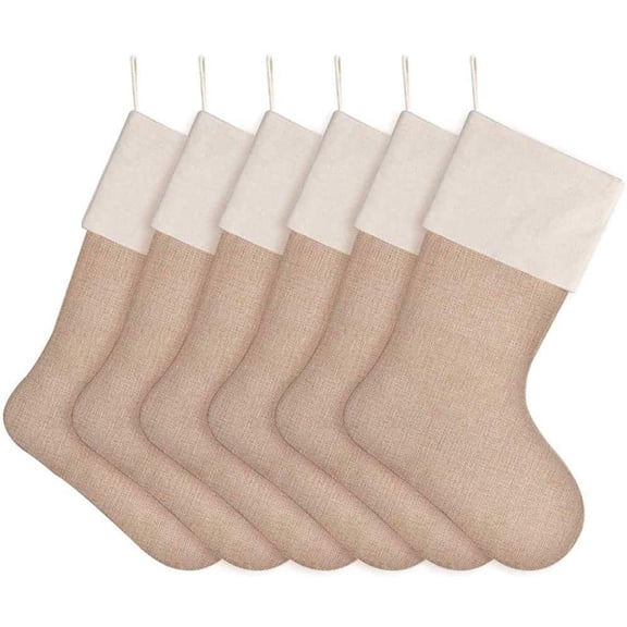 Natural Jute Burlap Christmas Stocking Fireplace Hanging for Gifts Goodies Handmade Projects Set of 6