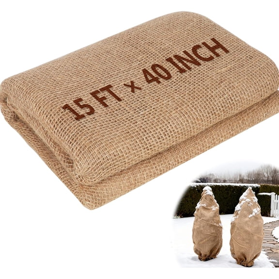 Natural Jute Burlap Fabric Roll 40" x 15FT for Winter Plant Cover Tree Trunk Wrap Outdoor Weed Barrier DIY Crafts and Party Decor