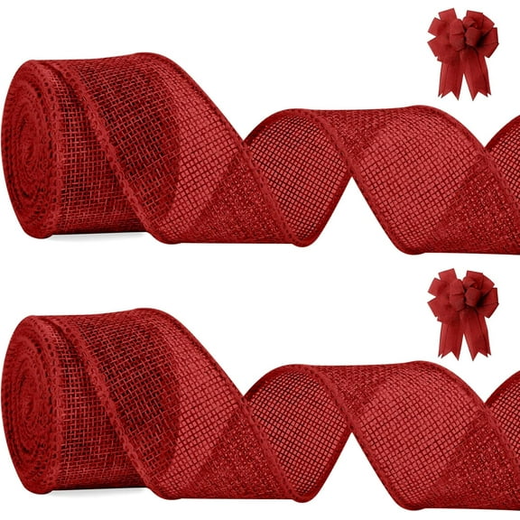 Natural Jute Burlap Wired Ribbon for Gift Wrapping, Christmas Tree Ribbons, Crafts, Wreaths, Thanksgiving - 1 1/2 Inch x 10 Yards, 2 Rolls