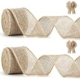 thumbnail image 1 of Natural Jute Burlap Wired Ribbon for Gift Wrapping, Christmas Tree Ribbons, Crafts, Wreaths, Thanksgiving - 1 1/2 Inch x 10 Yards, 2 Rolls, 1 of 7