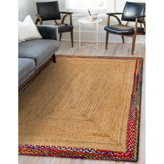 Natural Jute and Cotton Area Rug – Handwoven, Soft & Durable – Eco-Friendly Boho Rug for Living Room, Bedroom, or Entryway Size - 5 x 8 Feet (150 cm x 240 cm)