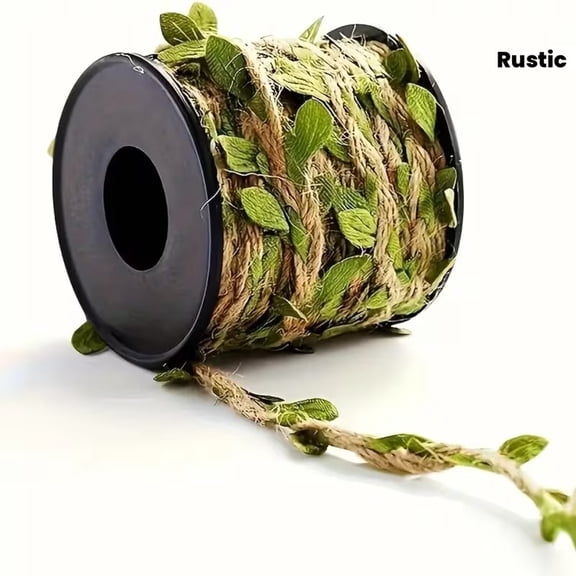 Natural Jute Hemp Rope 9.75M Heavy Duty Twine with Green Leaf Design for Eco-Friendly Gardening, Crafting, and Rustic Gift Wrapping