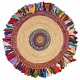 thumbnail image 1 of Natural Jute Multicolored Medallion Area RugÂ with Fringe, 1 of 5