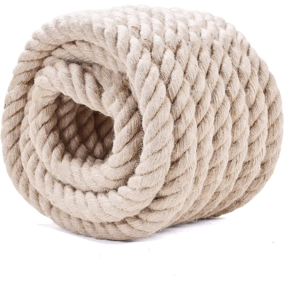 Natural Jute Rope 1-1/2 in x 50 Ft - Heavy Duty Thick Hemp Rope, Twisted Hemp Ropes for Crafts, Porch Swings, Tug of War, Railings, Nautical Decor, Landscaping & Home DIY Projects