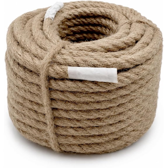 Natural Jute Rope – 1/2 Inch (12mm) x 50 FT, Thick Twist Rope for Porch Swing, Railing, Landscaping & Home Décor