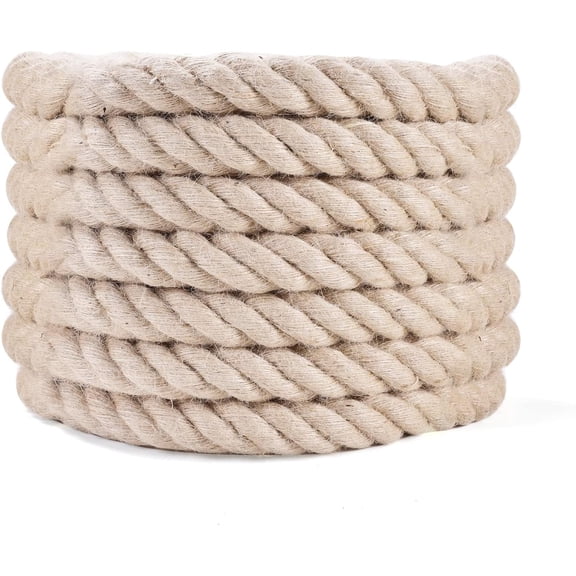 Natural Jute Rope 1 Inch x 100 Ft - Heavy Duty 900 LB Strength, Twisted Hemp Rope for Crafts, Porch Swings, Tug of War, Deer Hunting, Nautical Decor, Landscaping & Home DIY Projects