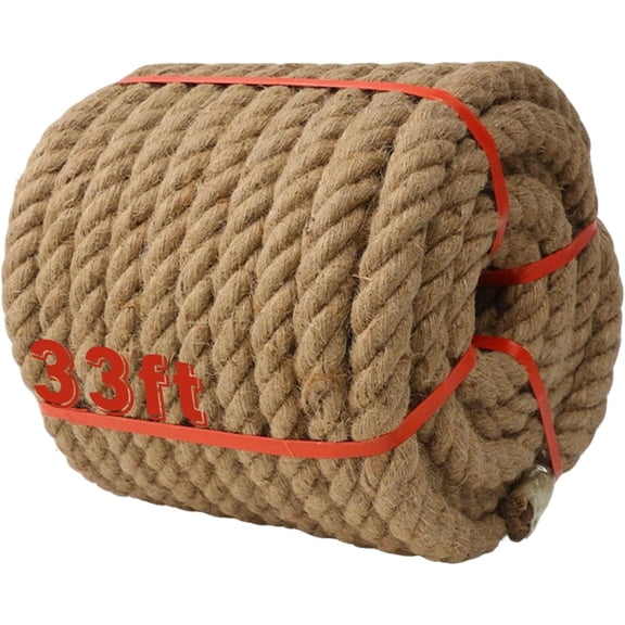 Natural Jute Rope 1 Inch x 33 FT, with a high-end Retro Look and Super Load-Bearing Performance. for Crafts, Porch Swing Rope for Decor, Railing, Landscaping (33 ft)