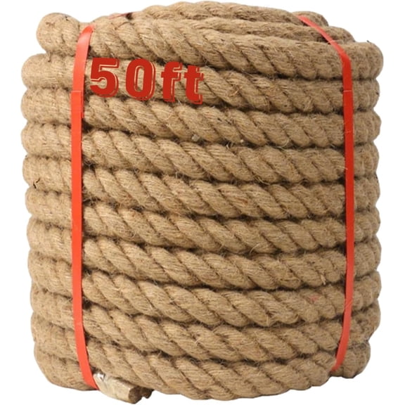 Natural Jute Rope 1 Inch x 50 FT, with a high-end Retro Look and Super Load-Bearing Performance. for Crafts, Porch Swing Rope for Decor, Railing, Landscaping (50 ft)