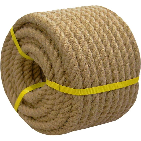 Natural Jute Rope (3/4 Inch x 100 Feet) Thick Hemp Rope for DIY Crafts, Deck Railings, Porch Swing, Nautical Decorating