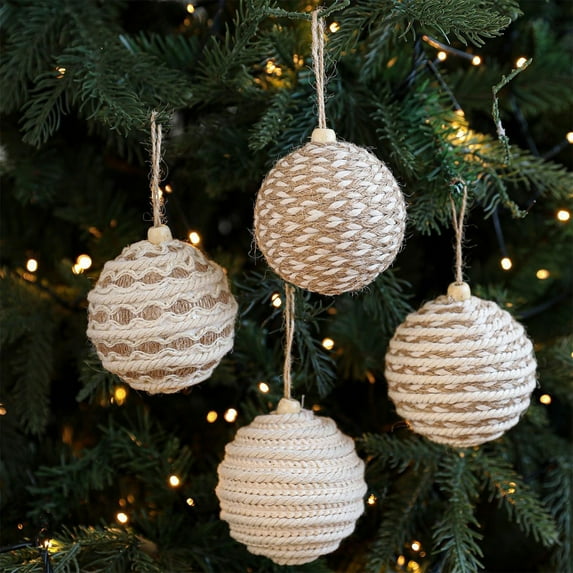 Natural Jute Rope Christmas Ornament, Rustic Twine-Wrapped Hanging Bauble, Eco-Friendly Holiday Tree Decoration, Handmade Rustic Decor for Christmas and Festive Settings