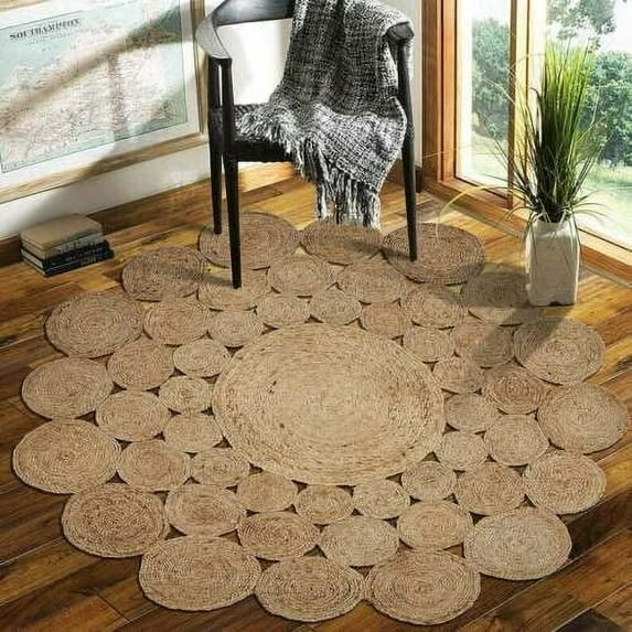 Natural Jute Round Beige Color Hand Braided Home Area Rug Living room Area rug Indoor Outdoor Carpet Door Mat-6x6 Square Feet (72x72 Inch)