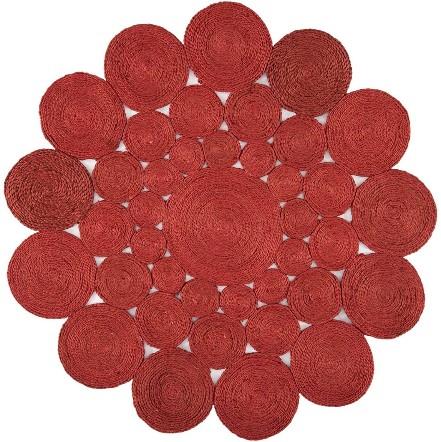 Natural Jute Round Red Color Hand Braided Home Area Rug Living room ...