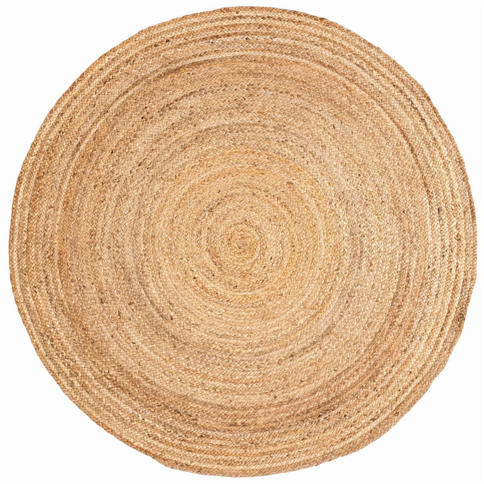 Farmhouse Round Jute Rug, Rustic Boho Handmade Braided Carpet, Natural, 3 FT