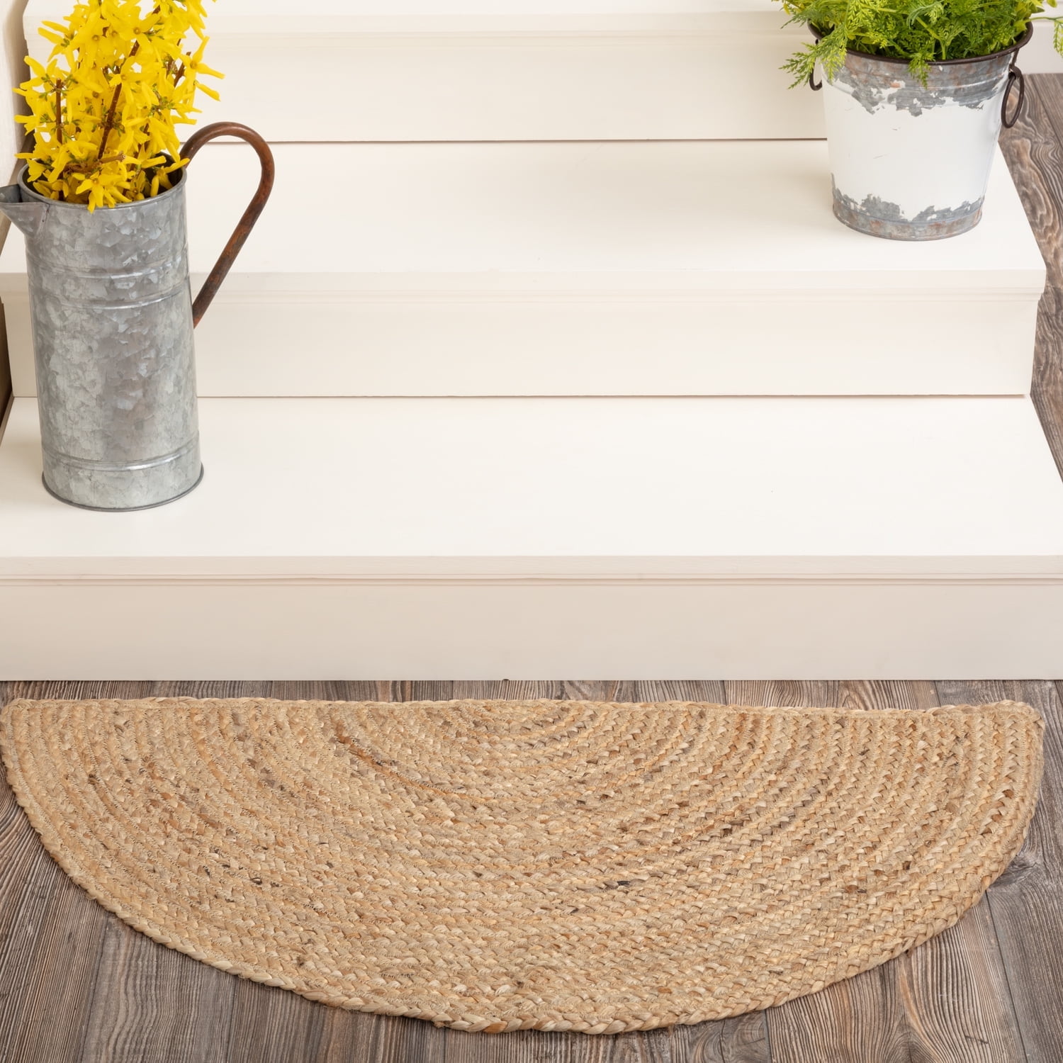 VHC Brands Natural Jute Rug Country Farmhouse Entryway or Kitchen Small Welcome Mat Half Circle 16.5x33
