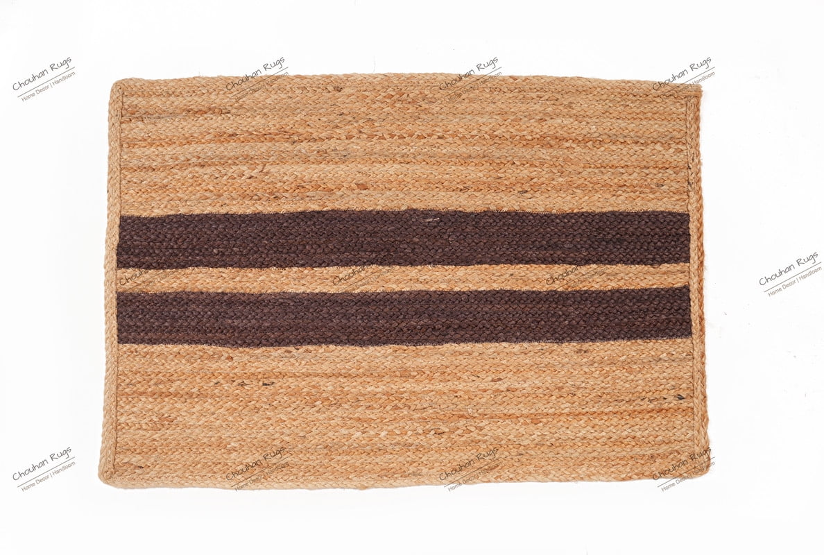 Natural Jute Rug Hand Braided Rectangle Rug Beige and Brown Color Scalloped Area Rug