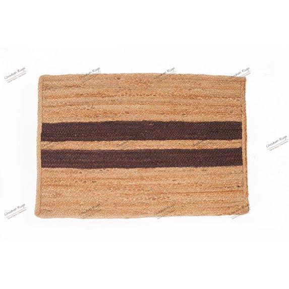 Natural Jute Rug Hand Braided Rectangle Rug Beige and Brown Color Scalloped Area Rug
