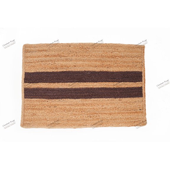 Natural Jute Rug Hand Braided Rectangle Rug Beige and Brown Color Scalloped Area Rug