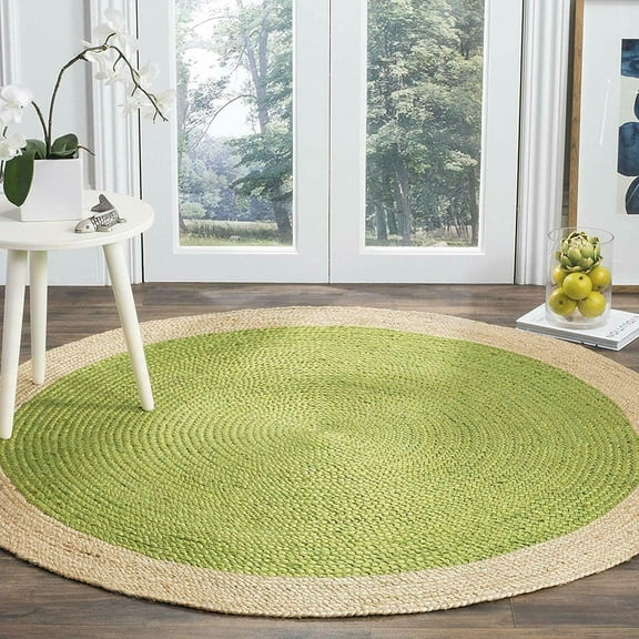 Natural Jute Rug Hand Braided Round Area Rug Handmade Rug for Home Decor (10 Feet Round (120x120 Inches), Yellow + Beige Border)