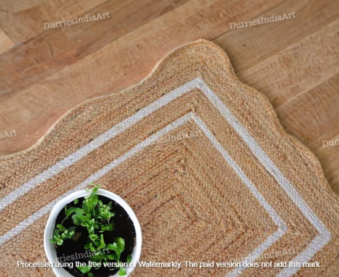 Natural Jute Rug Wavy Edge Rug, Scalloped Jute Rug, Bohemian Rug, Jute