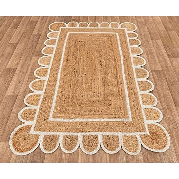 Natural Jute Scalloped Rug, Natural Jute Rug, Bohemian Scallop Rug, Boho Decor Rug, Area Rug, Handwoven Jute Rug, Custom Rug, Decorative Rug