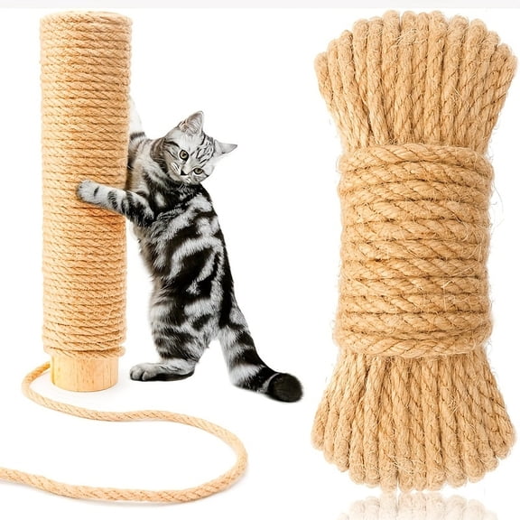 Natural Jute Scratching Post Replacement Rope 33Ft, 1/4 Inch Odorless Jute Rope For Cat Trees & Towers