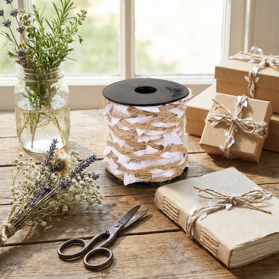 Natural Jute Twine Leaf Rope – 10 m Handmade Polyester Vine for DIY Wedding Gift Wrapping & Craft Decor, Home Natural Decorative Style, White