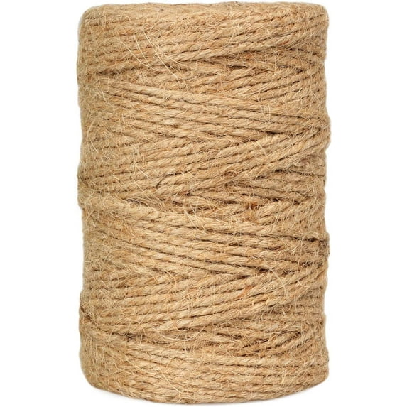 Natural Jute Twine String Rolls - 328 Feet, Durable Brown Twine Rope for Crafts, Wrapping, Packing, Gardening, Artworks, Picture Display, Recycling, and Wedding Decor (2 mm, 1 Pack)