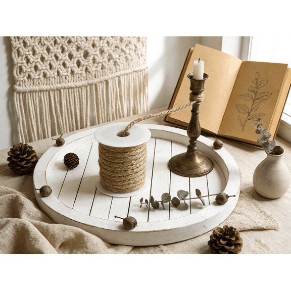 Natural Jute Twine with Green Leaf Ribbon Decorative Vine Rope for Gardening, Plant Hanging, Crafts, Gift Wrapping, and DIY Projects